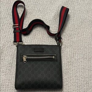 Gucci Black Monogram Messenger Bag with Red-Black Web Strap. 👀I’ll take OFFERS🥰